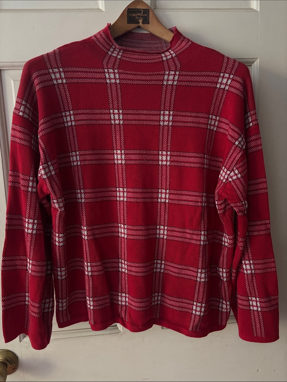 Red Plaid Turtleneck Sweater - Classic Women's Knit